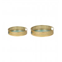 Round Green Pichwai Tray Set of 2
